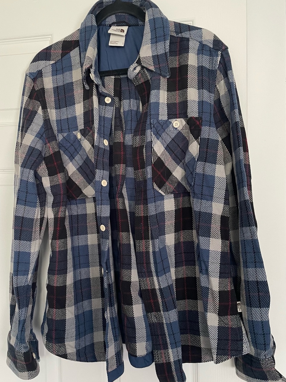 The North Face Men's Blue, Black & White Plaid Button-Up Shirt